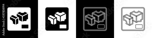 Set 3D printer icon isolated on black and white background. 3d printing. Vector