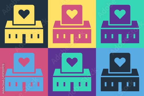 Pop art Volunteer center icon isolated on color background. Vector