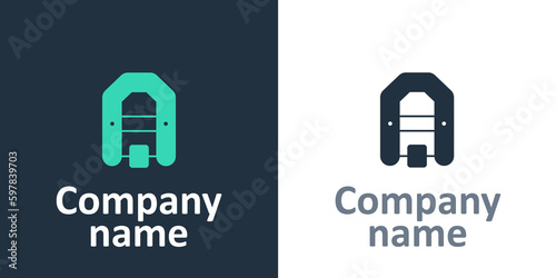 Logotype Rafting boat icon isolated on white background. Inflatable boat with paddles. Water sports, extreme sports, holiday, vacation. Logo design template element. Vector