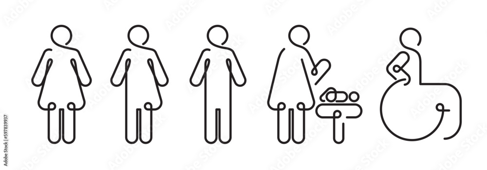 Linear toilet icon set. Male, female, transgender signs. WC sign. All ...