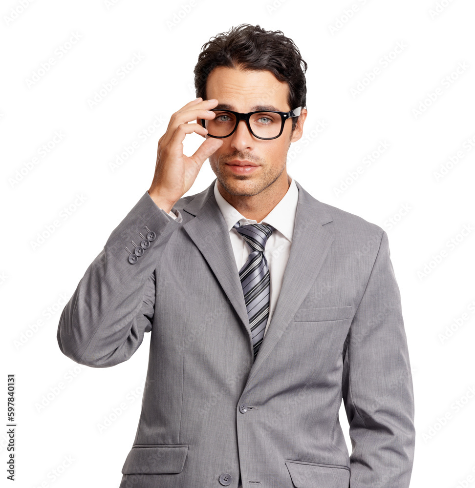 Confident, glasses and portrait of business man on isolated, png and transparent background. Corporate, professional suit and serious male entrepreneur with confidence, pride and power for company Confident, glasses and portrait of business man on isolated, png and transparent background. Corporate, professional suit and serious male entrepreneur with confidence, pride and power for company