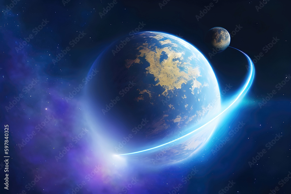 Space background with alien planet in space illustration. Generative Ai.