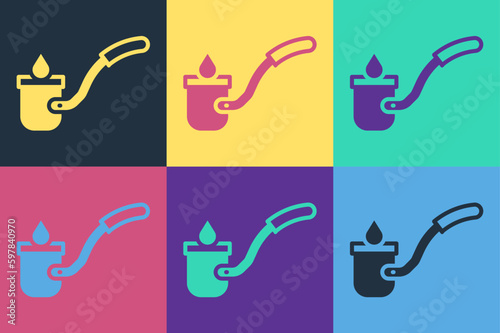 Pop art Sauna ladle icon isolated on color background. Vector