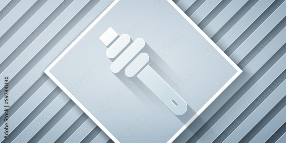 Paper cut Honey dipper stick icon isolated on grey background. Honey ladle. Paper art style. Vector Paper cut Honey dipper stick icon isolated on grey background. Honey ladle. Paper art style. Vector