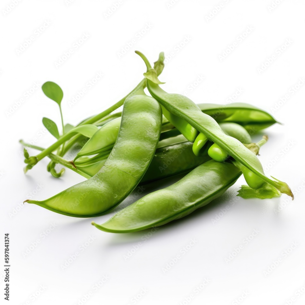Snap Pea Sugar Snap Pea Isolated on White. Generative AI Snap Pea Sugar Snap Pea Isolated on White. Generative AI