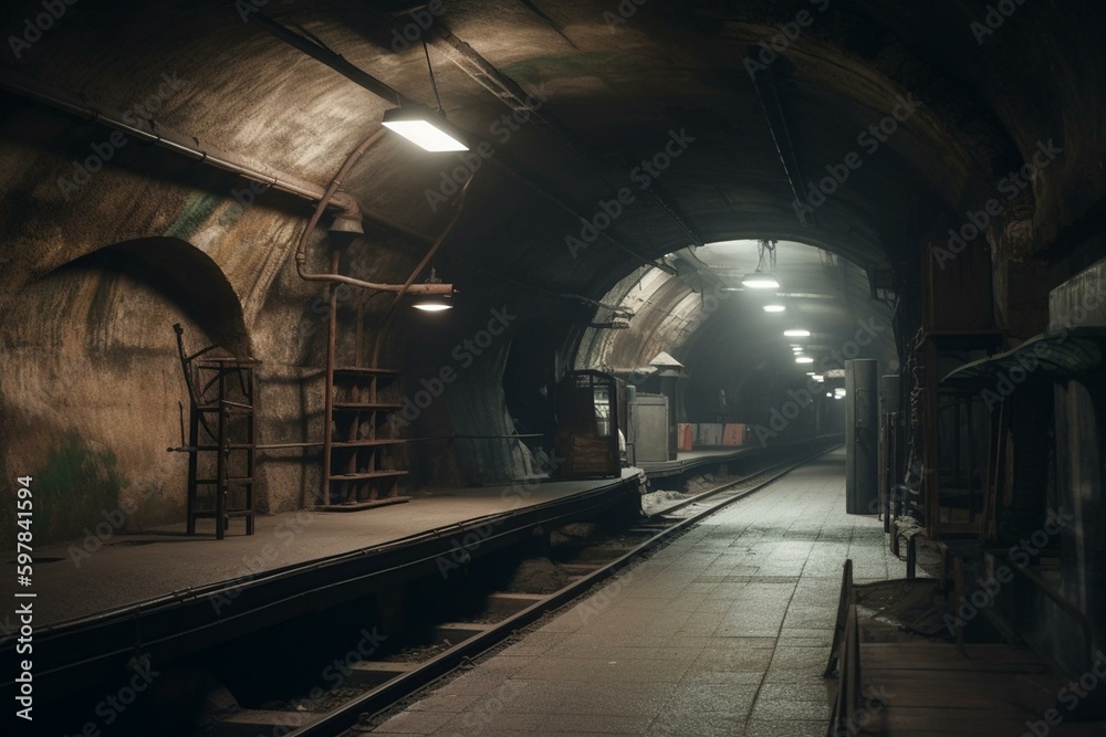 Underground railway stop. Generative AI