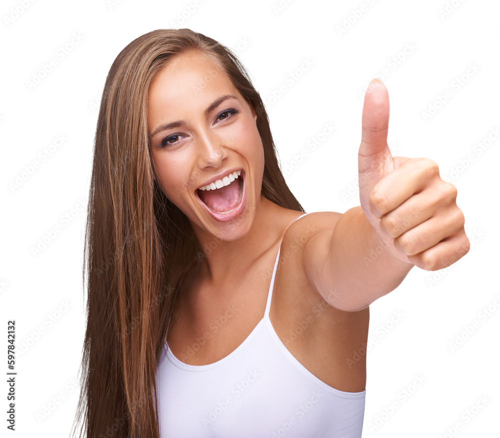 Woman portrait, thumbs up and beauty isolated on transparent, png background for like, success or thank you. Winner face, model or happy person with yes and okay hands or emoji for certified skincare Woman portrait, thumbs up and beauty isolated on transparent, png background for like, success or thank you. Winner face, model or happy person with yes and okay hands or emoji for certified skincare