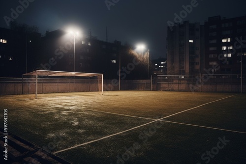 Enclosed football pitch for 5 players. Generative AI photo