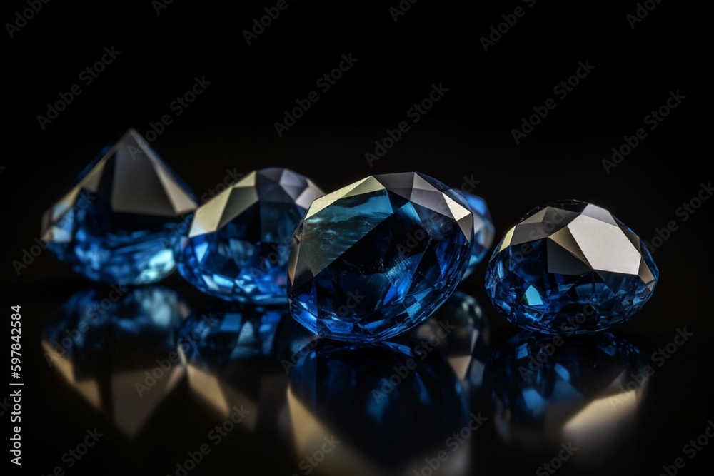 Sapphire gemstones on black background. Generative AI
