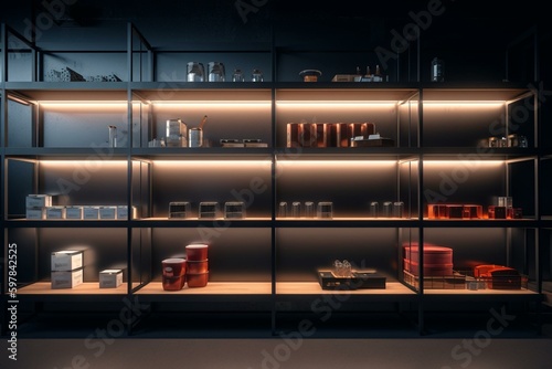 3D rendered shop shelf empty. Generative AI photo