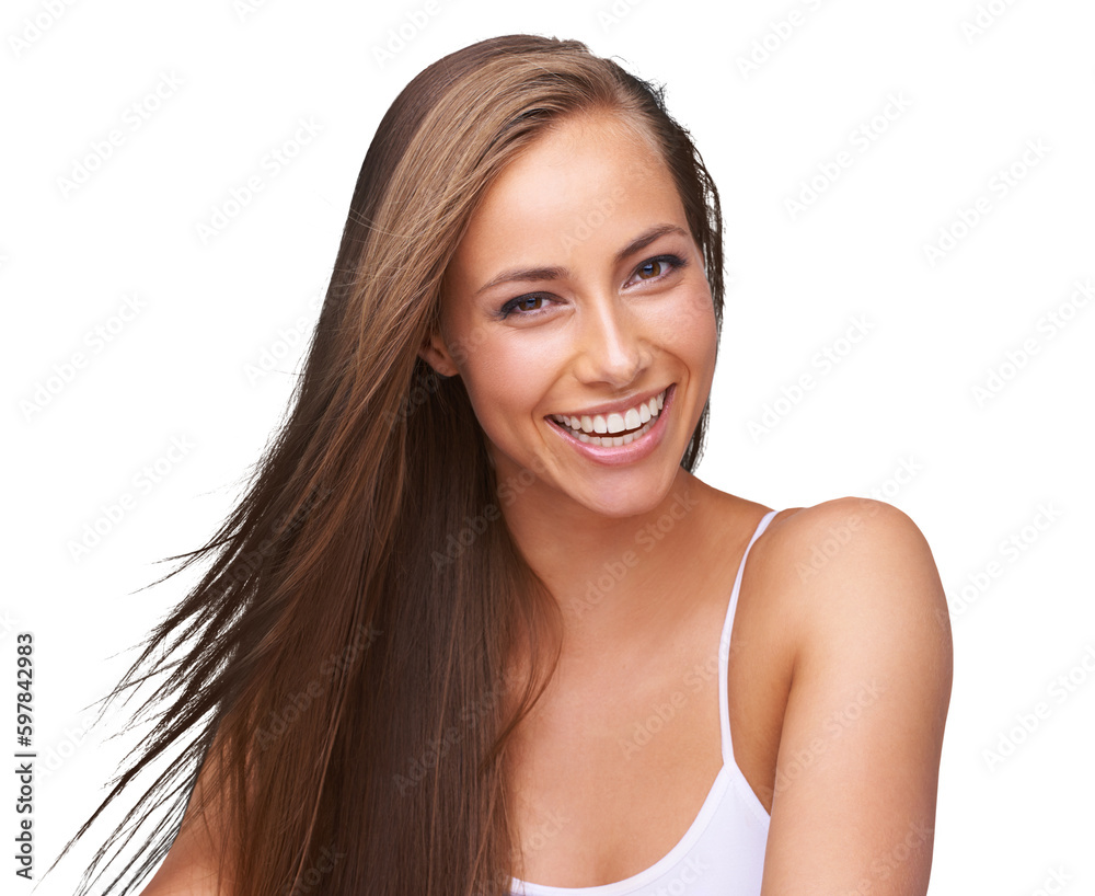 Hair care, makeup and portrait of happy woman isolated on transparent png background with youth and cosmetics. Dermatology, skincare and model with smile on face, facial and spa or salon treatment. Hair care, makeup and portrait of happy woman isolated on transparent png background with youth and cosmetics. Dermatology, skincare and model with smile on face, facial and spa or salon treatment.