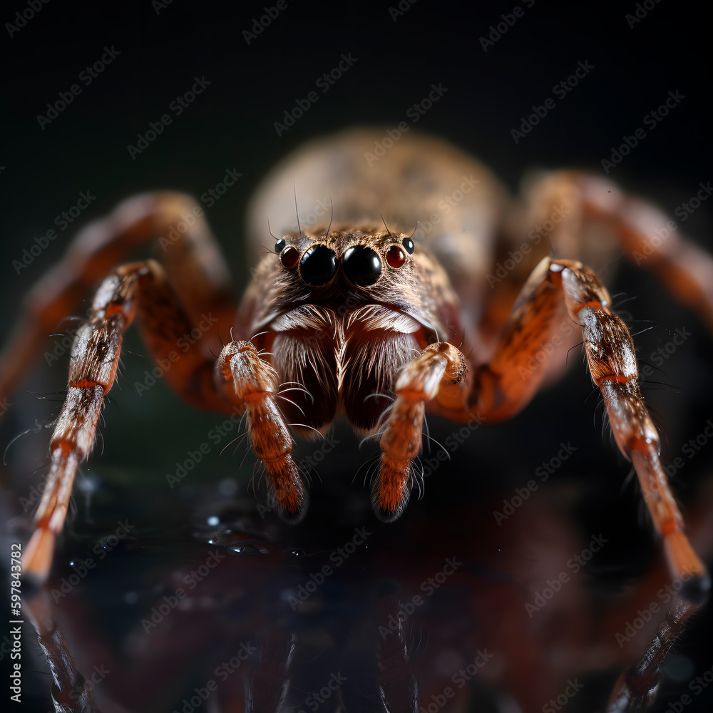 Extreme sharp and detailed portrait of polish jumping spider macro created with Generative AI technology.