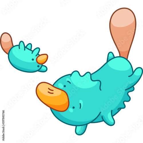 Platypus in Kawaii Style, cute Cartoon Character