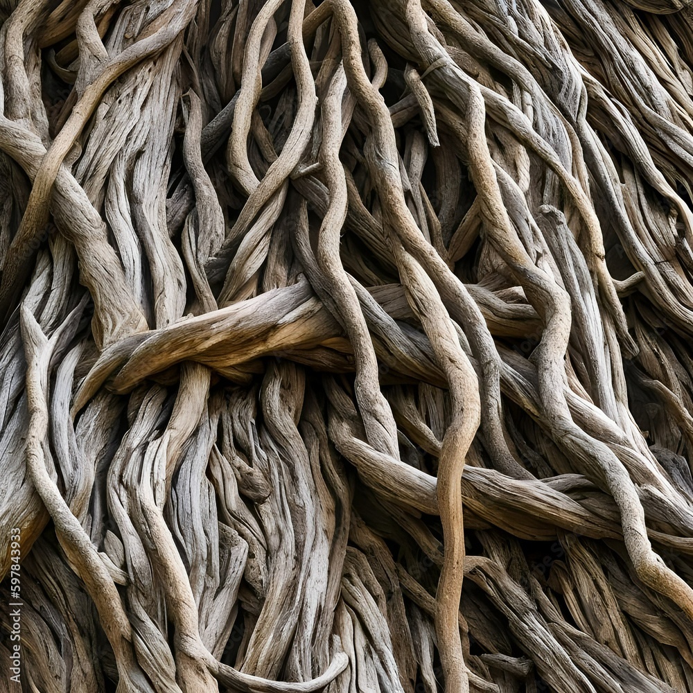 A gnarled and twisted texture with tree bark and tangled roots4, Generative AI