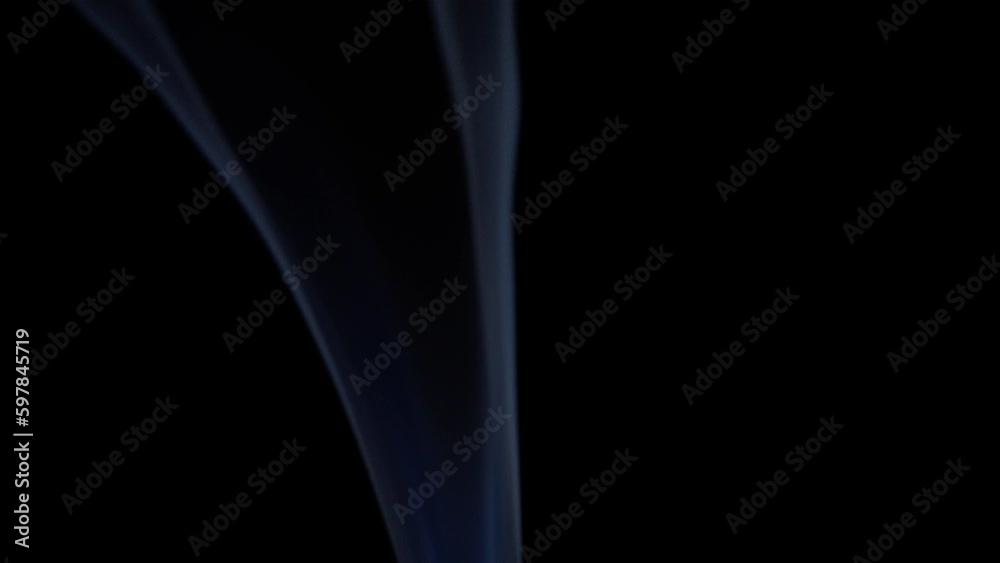 smoke of burning incense stick blowing away -black background (4k - slow motion)[ high quality ]