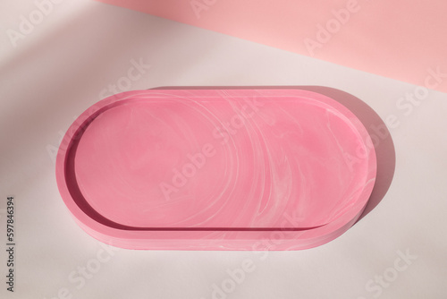 Oval pink tray, handmade for home decor.