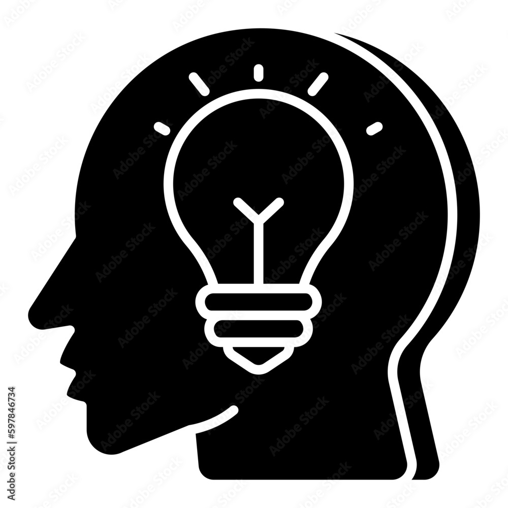 Person with lightbulb, flat design of creative thinking