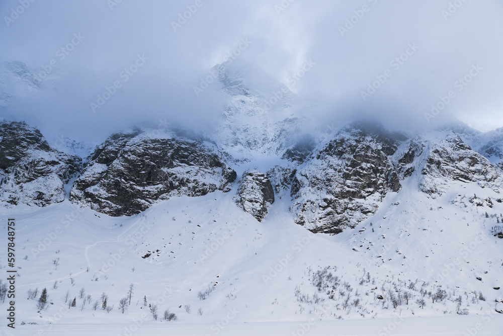 Winter landscape of the Polish Tatras. Winter mountains landscape.