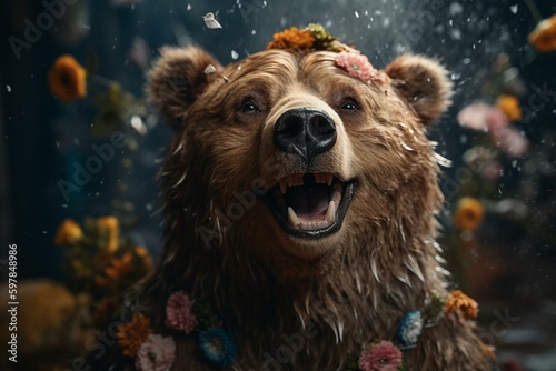 A happy bear filled with joy and merriment. Generative AI