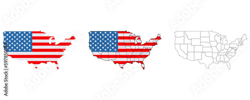 Map of the United States. Filled icon of the flag of the united states. Linear icon. Transparent. Vector isolated elements eps 10 on a white background. USA map icon line symbol.