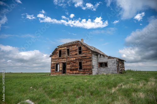 Old abandoned homestead on the open prairies.