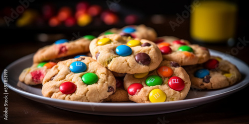 Cookies A Sweet and Colorful Treat MM cookies on a, generative ai