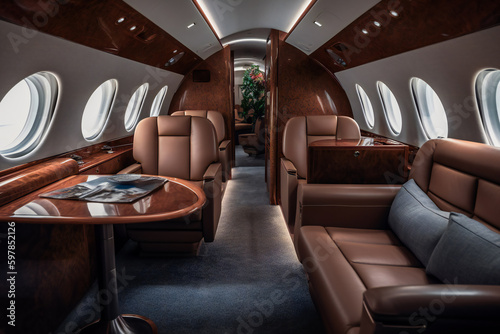 Luxurious Living in the Air. Indulgent Interiors of a Private Jet . Generative AI © EwaStudio