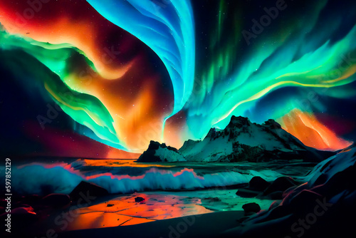 Awe Inspiring Northern Lights.  Generative AI.