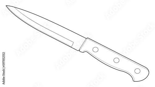Coloring page. Kitchen knife with wooden handle. utility knife. Isolated on white