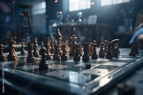 Conceptual image of a chess competition as a metaphor for business strategy. Rendered in 3D. Generative AI