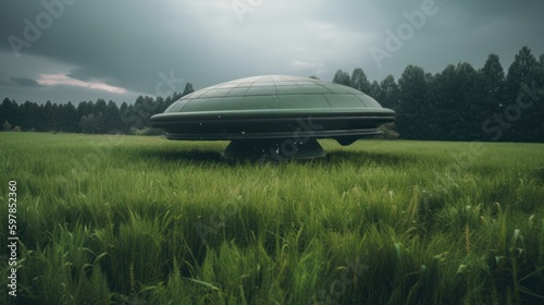 UFO Landing at the Field. Generative AI.