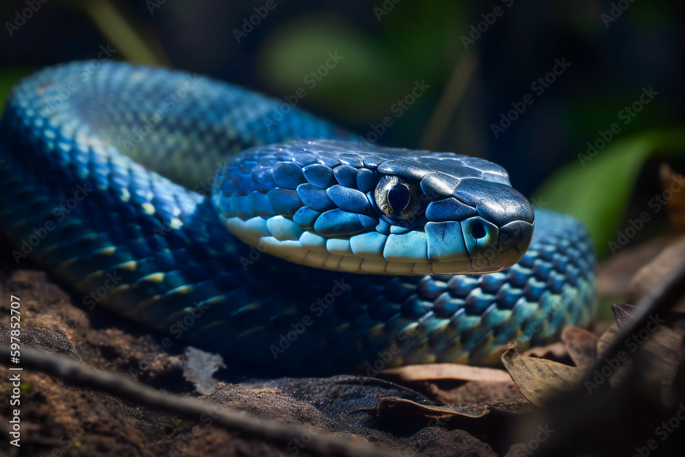 Fototapeta premium Majestic Blue Viper Snake in Its Natural Habitat. Generative AI....