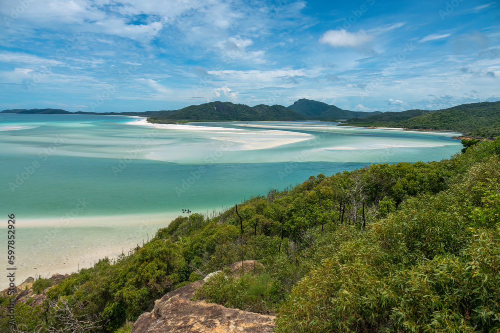 Whitehaven Beach, Whitsunday Islands, off the central coast of Queensland, Australia, Known for its crystal white silica sands and turquoise coloured waters