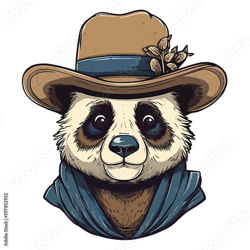 Illustration of cute panda in coat and hat, t-shirt design, vector