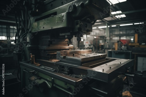 metal fabrication on machine in factory workshop. Generative AI