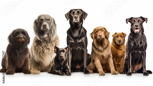 Group of dogs in front of a white background. AI Generated