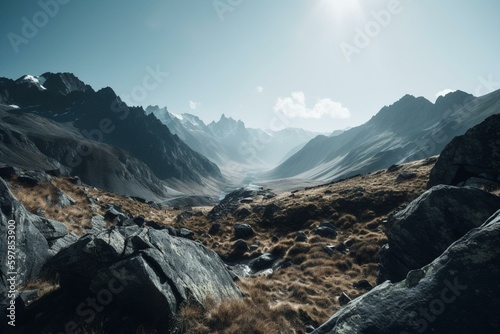 A scenic view of mountainous terrain. Generative AI