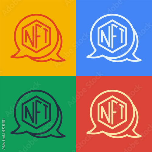 Pop art line NFT Digital crypto art icon isolated on color background. Non fungible token. Vector