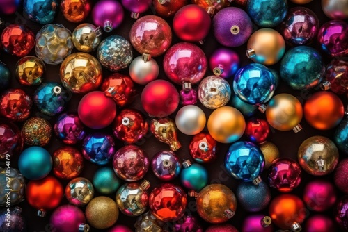 background variety glass Christmas balls for Christmas tree decoration. Generative AI