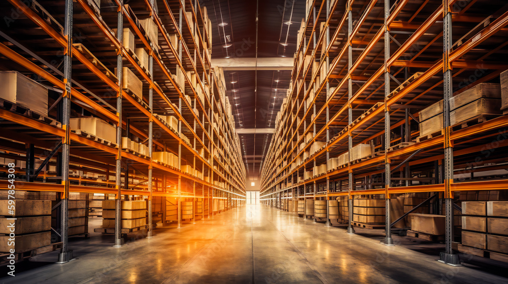 The Imposing Interior of a Massive Warehouse. Generative AI The Imposing Interior of a Massive Warehouse. Generative AI