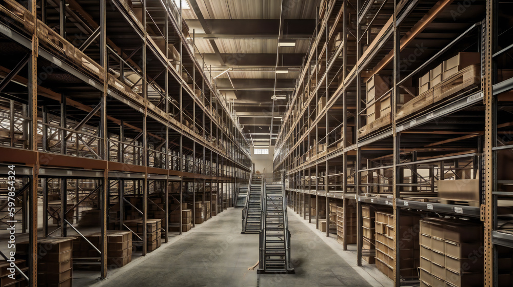 The Imposing Interior of a Massive Warehouse. Generative AI The Imposing Interior of a Massive Warehouse. Generative AI