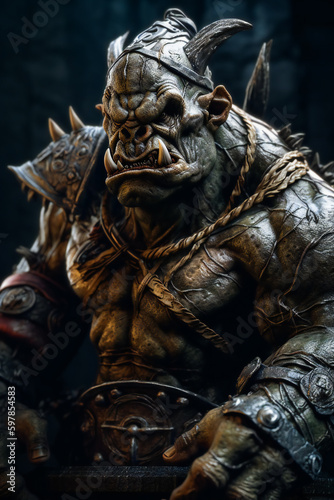 Menacing Giant Stands Guard with Deadly Intent. Monstrous Ogre Exudes an Aura of Fear. Generative AI