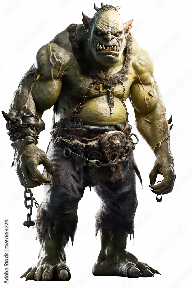 Ogre  with Piercing Eyes and Sharp Teeth isolated on white background. AI Generated