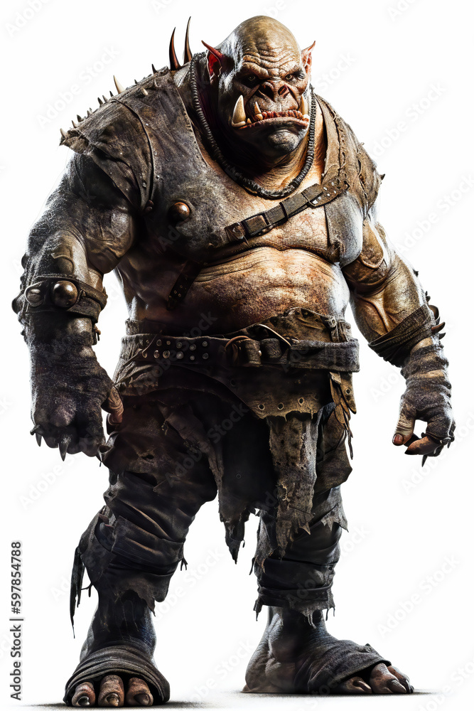 Ogre with Piercing Eyes and Sharp Teeth isolated on white background. AI Generated Ogre with Piercing Eyes and Sharp Teeth isolated on white background. AI Generated