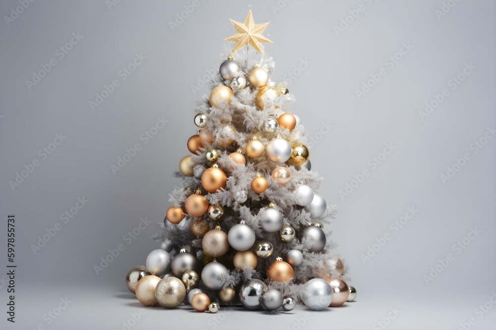 Wallpaper Illustration and background of a sophisticated and elegant christmas tree. Front View. Concept of elegant christmas decoration. Generative AI. Wallpaper Illustration and background of a sophisticated and elegant christmas tree. Front View. Concept of elegant christmas decoration. Generative AI.