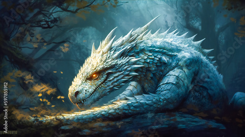 The Majestic White Dragon. Generative AI....