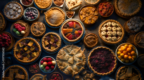 Assortment of the Most Popular Desserts.  Gourmet Cakes and Pies. AI Generated © EwaStudio