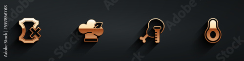 Set No leather, Vegan food diet, Genetically modified chicken and Avocado fruit icon with long shadow. Vector