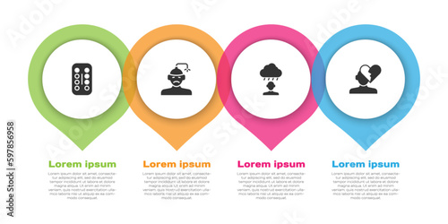 Set Sedative pills, Concussion, headache, Depression and frustration and Broken heart or divorce. Business infographic template. Vector