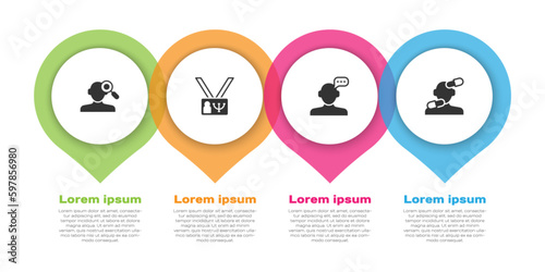 Set Finding a problem in psychology, Psychology, Online psychological counseling and Sedative pills. Business infographic template. Vector